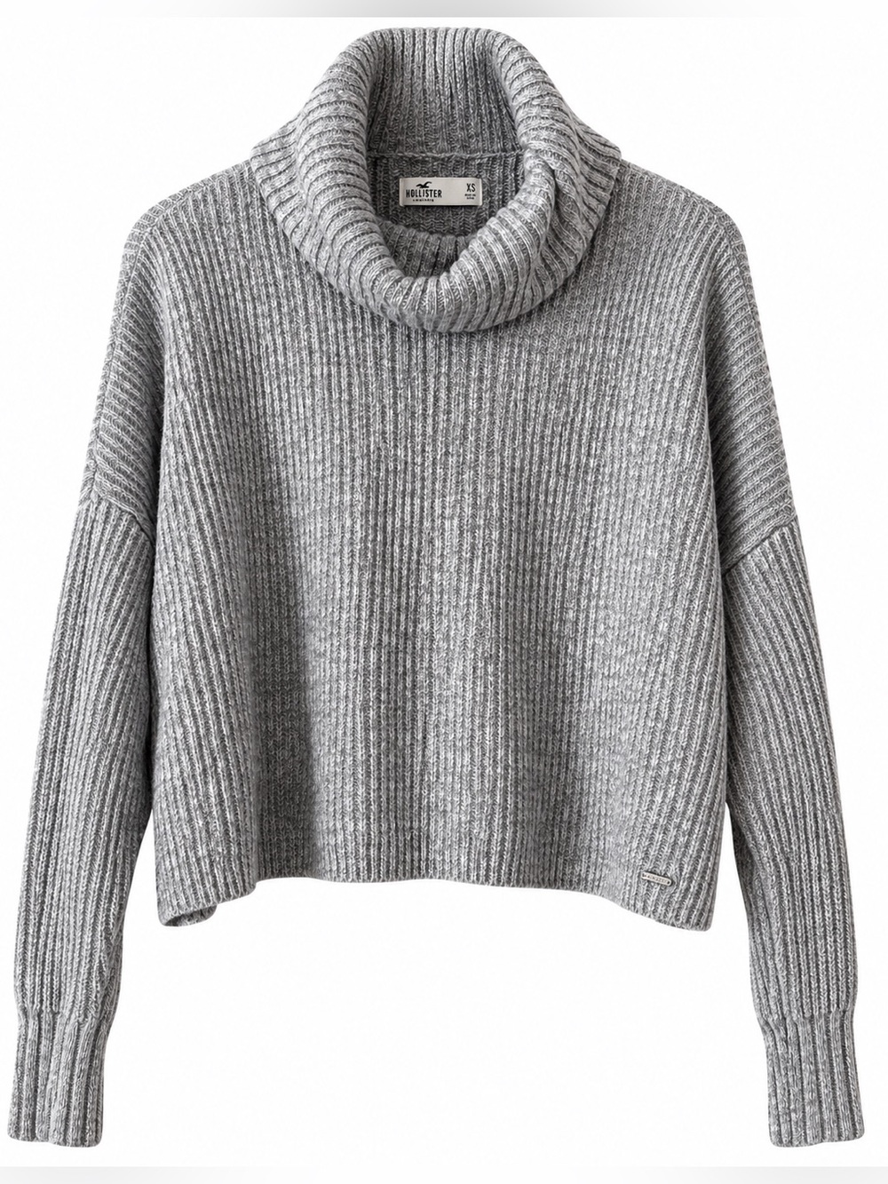 Hollister Gray Ribbed Cowl Neck Cropped Sweater - Size XS